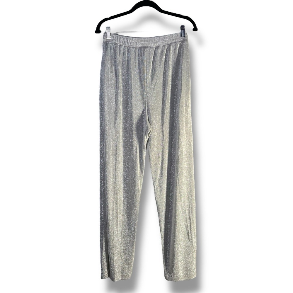 Gepetto Womens Sz Medium Silver Metallic Palazzo Pants Party Retro Vintage Glam - Picture 2 of 16